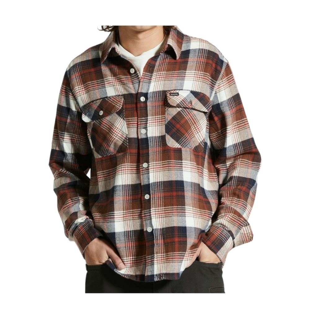 Brixton Men Brown Cotton Flannel Button Up Shirt L Plaid Work Skate Gorpcore